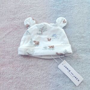 Janie and Jack Woodland Toile Animal Print Baby Hat - 0-3 Months